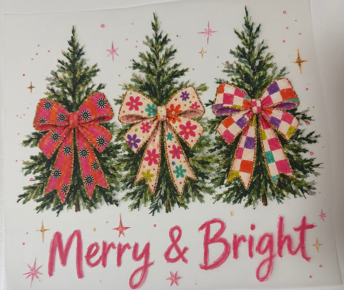 Merry & Bright Christmas Tree DTF transfer